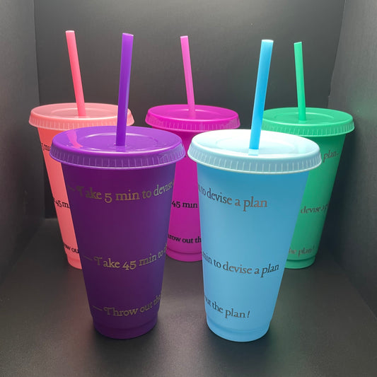 “The Plan” Plastic & Vinyl Cup with Straw & Lid