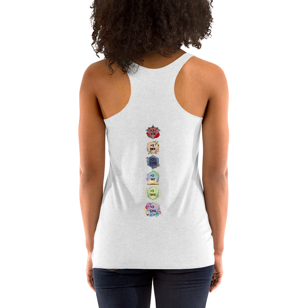 “Invincible D20 Stats” Women's Racerback Tank