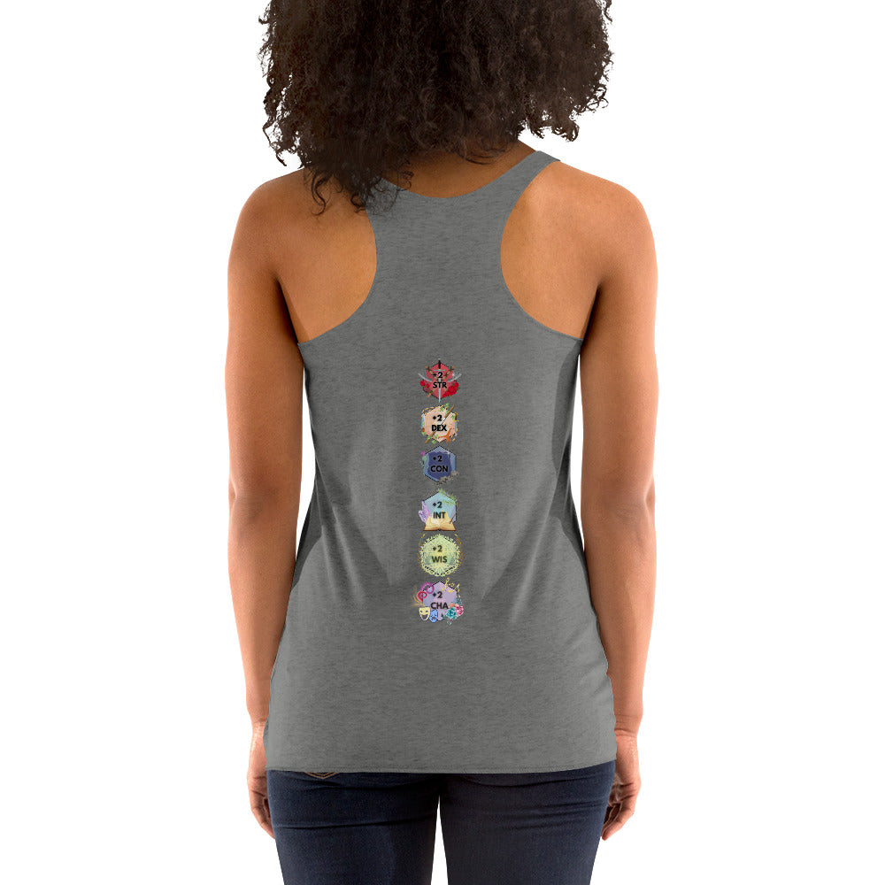 “Invincible D20 Stats” Women's Racerback Tank